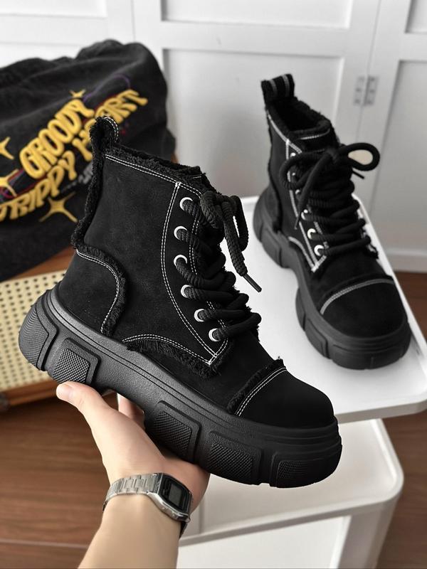 Men's Fashionable Lace Up Platform Ankle Boots, Casual Comfortable Boots for Daily Wear, Trendy All-match Vintage Platform Boots for Men