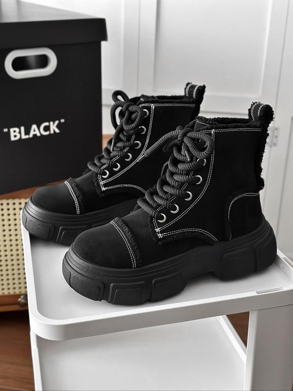 Men's Fashionable Lace Up Platform Ankle Boots, Casual Comfortable Boots for Daily Wear, Trendy All-match Vintage Platform Boots for Men