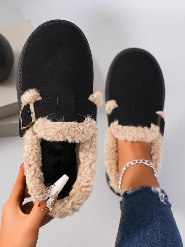 Women's Fashionable Belted Contrast Faux Fur Design Ankle Boots, Casual Comfortable Warm Boots for Winter, Female All-match Trendy Shoes for Daily Wear