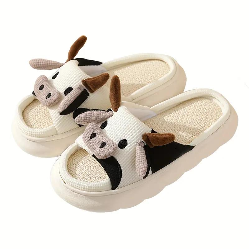 Black Friday New Trendy Cow Design Slippers, Casual Novelty Soft Cozy Cute Home Sandals, Fashion House Platform Slippers for Daily Wear, Girl's Comfort Walking Shoes, Back To School Footwear