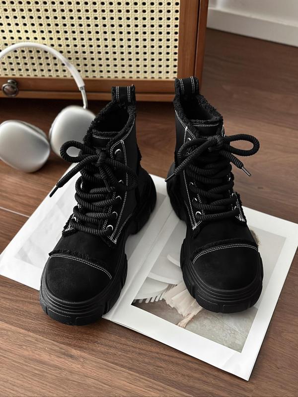 Men's Fashionable Lace Up Platform Ankle Boots, Casual Comfortable Boots for Daily Wear, Trendy All-match Vintage Platform Boots for Men