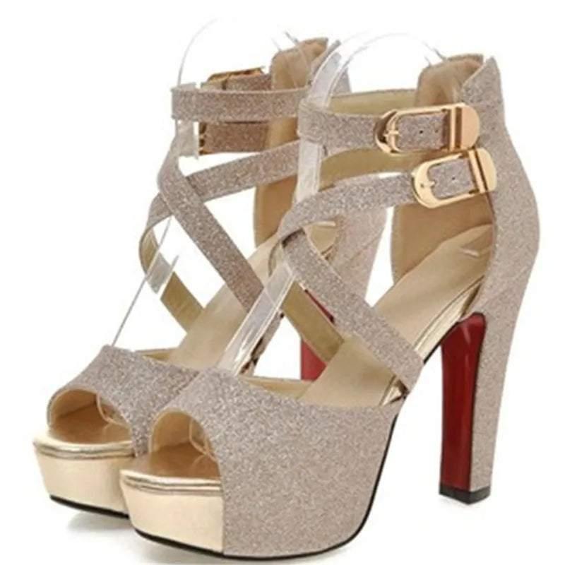 Sequin Lady  Ankle Wrap Peep Toe Heels