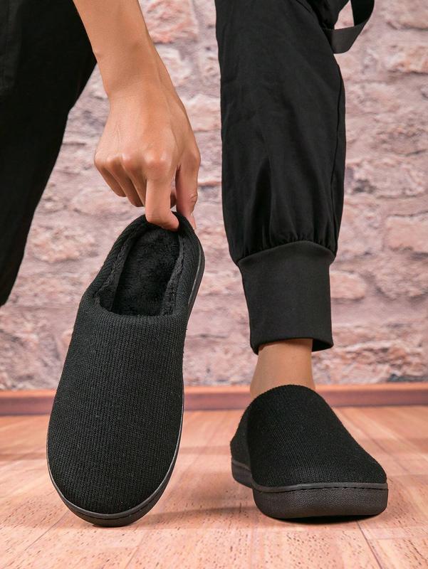 Men's Plush Indoor Slippers, Non-slip, Dirt-resistant, Winter Thickened, Black, Couple Slippers