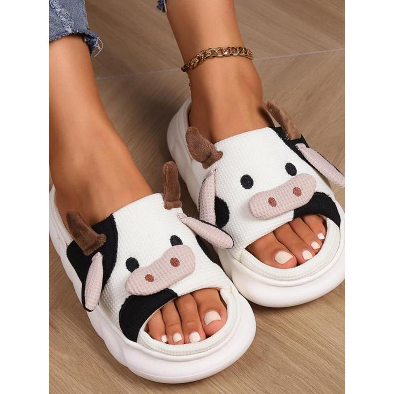 Black Friday New Trendy Cow Design Slippers, Casual Novelty Soft Cozy Cute Home Sandals, Fashion House Platform Slippers for Daily Wear, Girl's Comfort Walking Shoes, Back To School Footwear