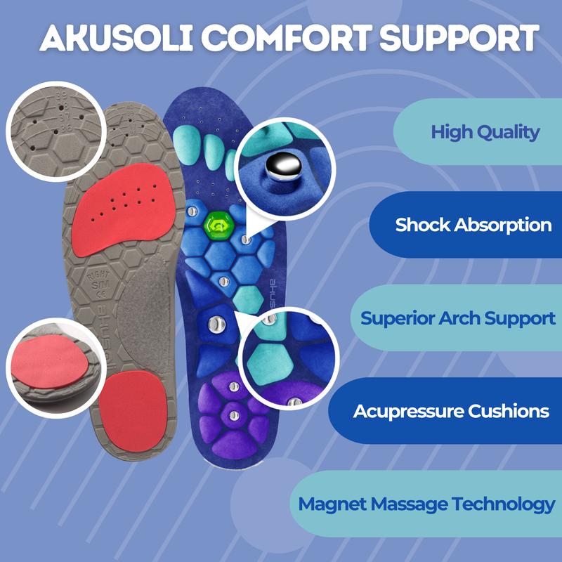 Akusoli | Shock Absorbing Insoles for All Day | Comfort Arch Support | Premium Materials | Fits for All Shoes Footwear Foam