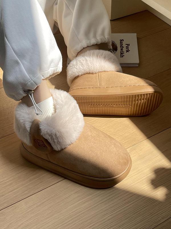 Men's Solid Color Thick Sole Plush Lined Slippers, Casual Comfortable Home Slippers for Indoor Outdoor Wear, Fluffy Winter House Shoes for Daily Wear