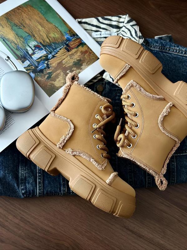 Men's Fashionable Lace Up Platform Ankle Boots, Casual Comfortable Boots for Daily Wear, Trendy All-match Vintage Platform Boots for Men