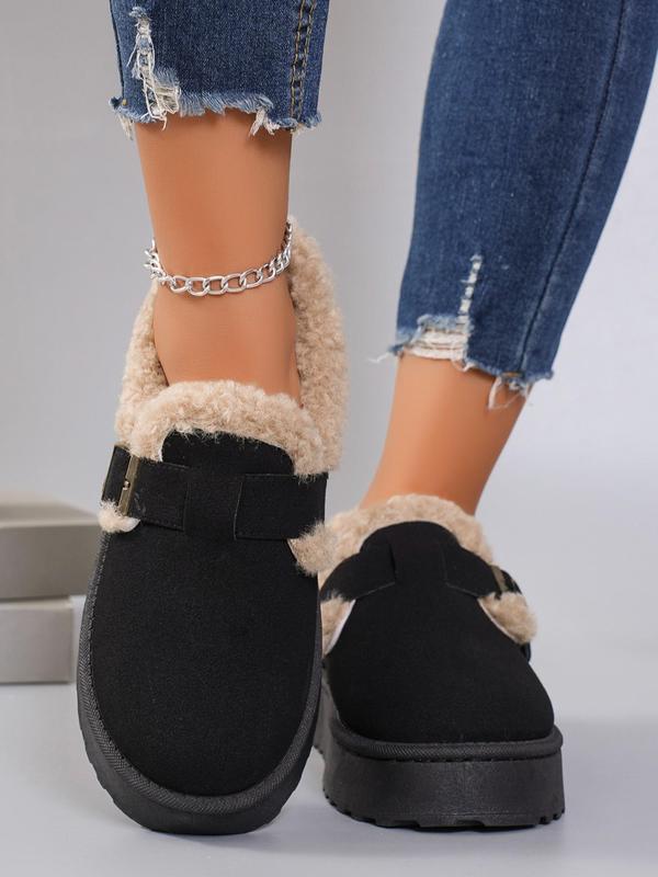 Women's Fashionable Belted Contrast Faux Fur Design Ankle Boots, Casual Comfortable Warm Boots for Winter, Female All-match Trendy Shoes for Daily Wear