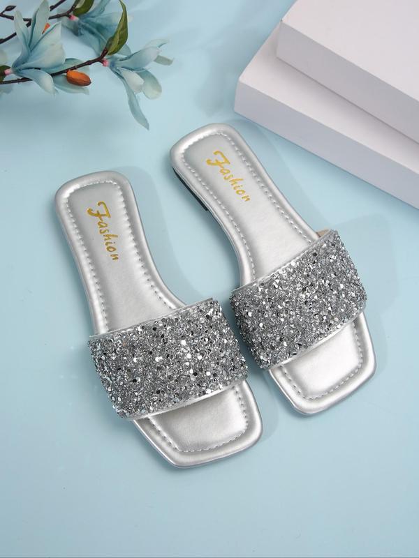 Women's Fashionable Glitter Sequin Design Slip on Sandals, 1 Pair Casual and Versatile Flat Sandals for Summer, Lightweight Breathable Comfortable Shoes for Daily Wear, Perfect for Women and Outdoor