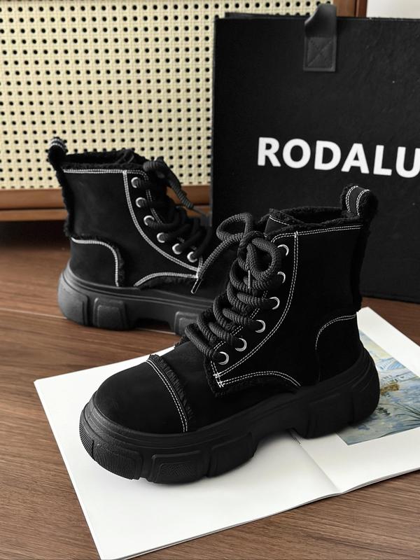 Men's Fashionable Lace Up Platform Ankle Boots, Casual Comfortable Boots for Daily Wear, Trendy All-match Vintage Platform Boots for Men