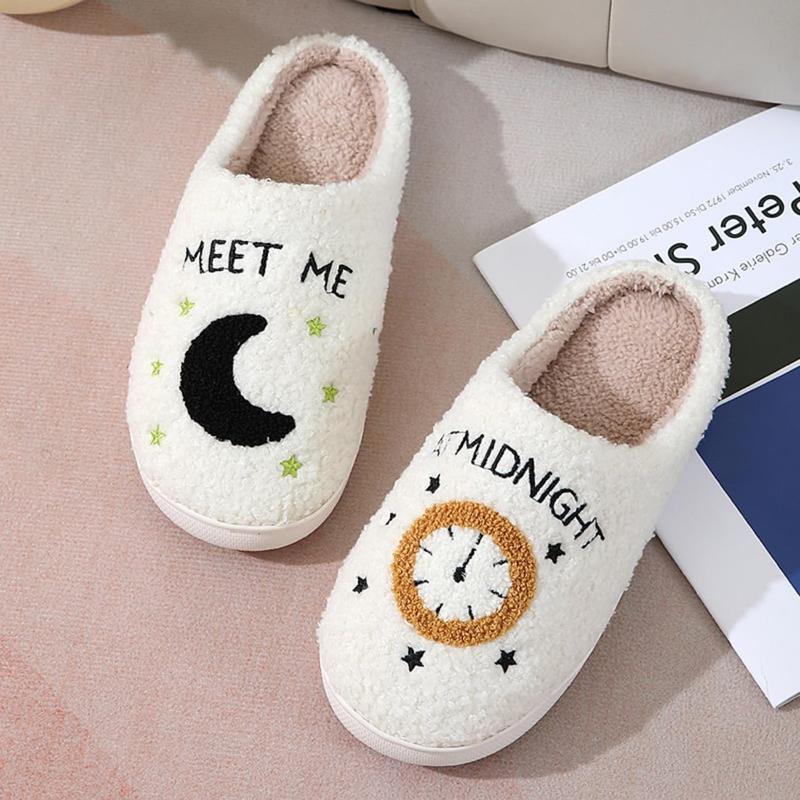 Slippers for Women House Indoor Meet Me at Midnight Fuzzy Slippers Warm Cozy Couple Indoor Outdoor House Shoes winter slippers