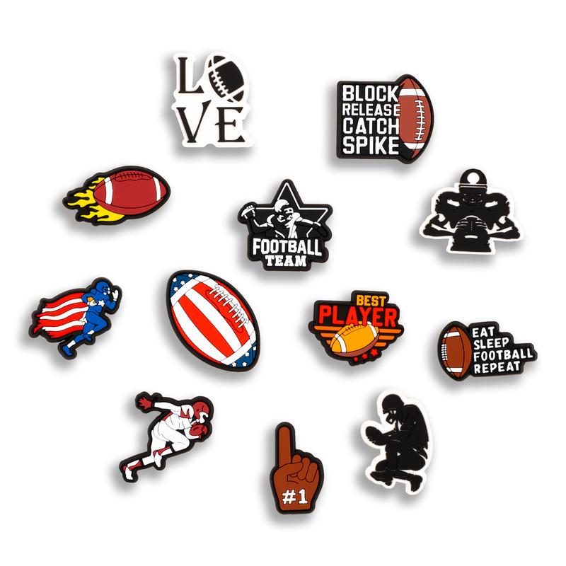 Football Shoe Charms Rugby 12PCS PVC Clog Pins Accessories Party Favors Birthday Gifts Holidays Decoration for Boys Women Girls