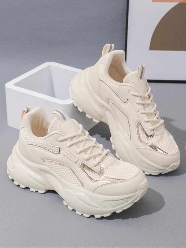 Women's Fashionable Lace Up Front Mesh Breathable Sneakers, Casual Comfortable Sports Running Shoes, All-match Round Toe Chunky Sneakers for Daily Wear