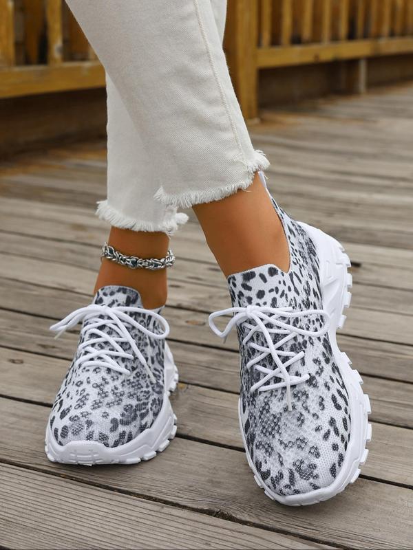 Women's Fashion Leopard Print Lace Up Mesh Sneakers, Casual Comfortable Breathable Running Sports Shoes, All-match Basic Shoes for Daily Wear, Athletic Footwear for Girl