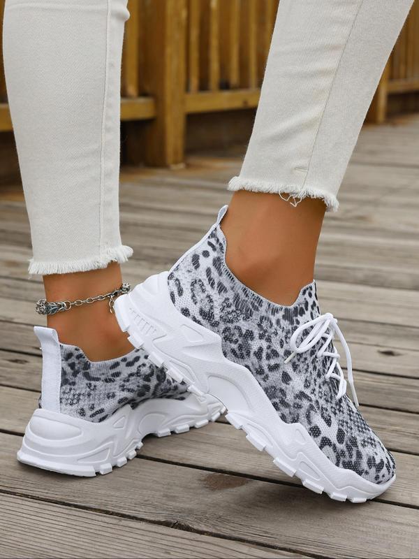 Women's Fashion Leopard Print Lace Up Mesh Sneakers, Casual Comfortable Breathable Running Sports Shoes, All-match Basic Shoes for Daily Wear, Athletic Footwear for Girl