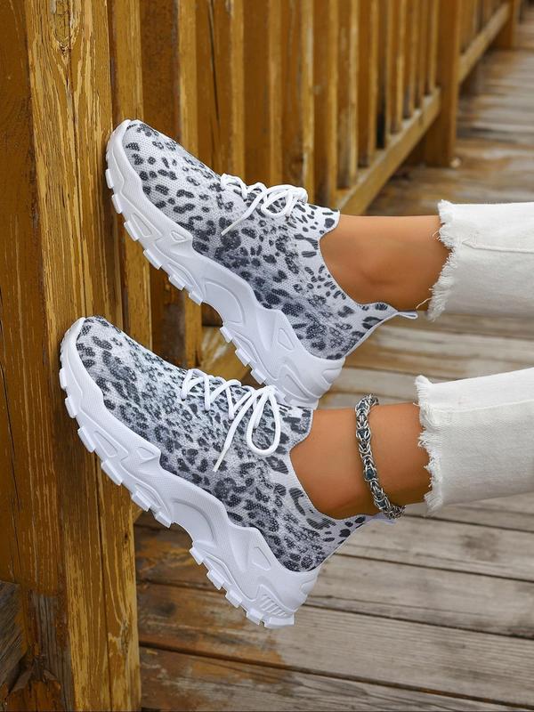 Women's Fashion Leopard Print Lace Up Mesh Sneakers, Casual Comfortable Breathable Running Sports Shoes, All-match Basic Shoes for Daily Wear, Athletic Footwear for Girl