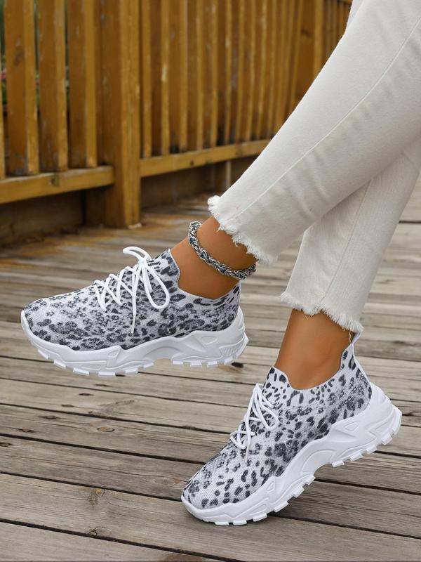 Women's Fashion Leopard Print Lace Up Mesh Sneakers, Casual Comfortable Breathable Running Sports Shoes, All-match Basic Shoes for Daily Wear, Athletic Footwear for Girl