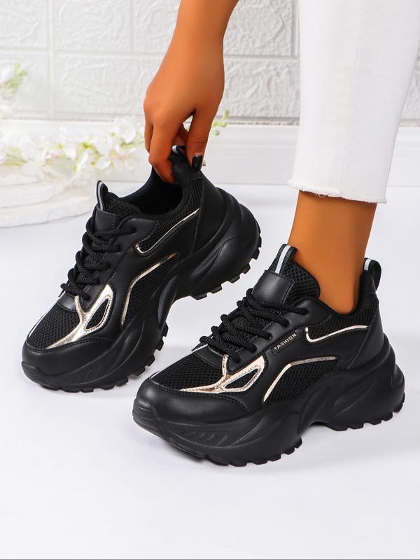 Women's Fashionable Lace Up Front Mesh Breathable Sneakers, Casual Comfortable Sports Running Shoes, All-match Round Toe Chunky Sneakers for Daily Wear