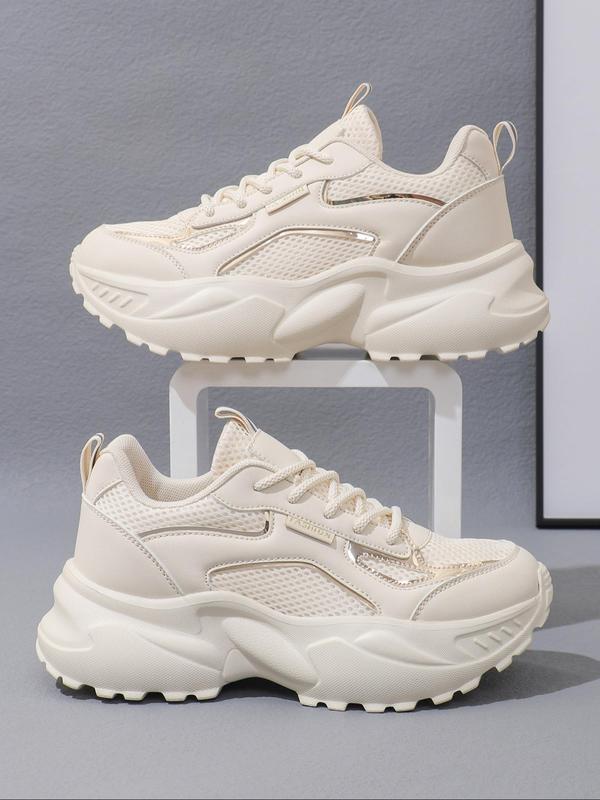 Women's Fashionable Lace Up Front Mesh Breathable Sneakers, Casual Comfortable Sports Running Shoes, All-match Round Toe Chunky Sneakers for Daily Wear