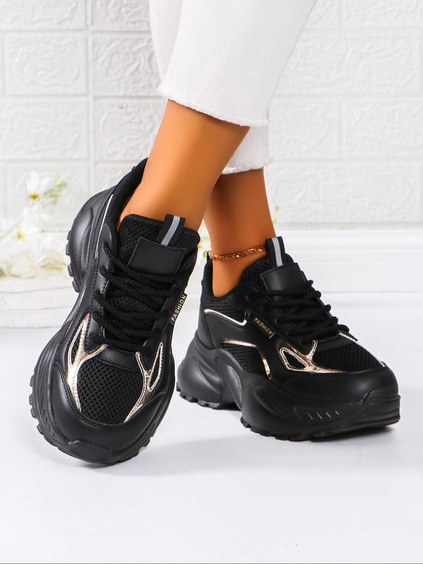 Women's Fashionable Lace Up Front Mesh Breathable Sneakers, Casual Comfortable Sports Running Shoes, All-match Round Toe Chunky Sneakers for Daily Wear