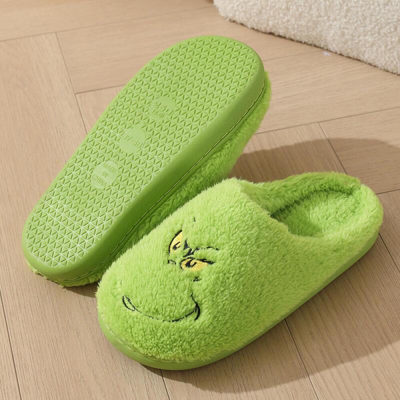 Women's Slippers Green Merry Grinchmas Cartoon House Shoes with Santa Hat Soft Cozy Slippers Walking Shoes Girl