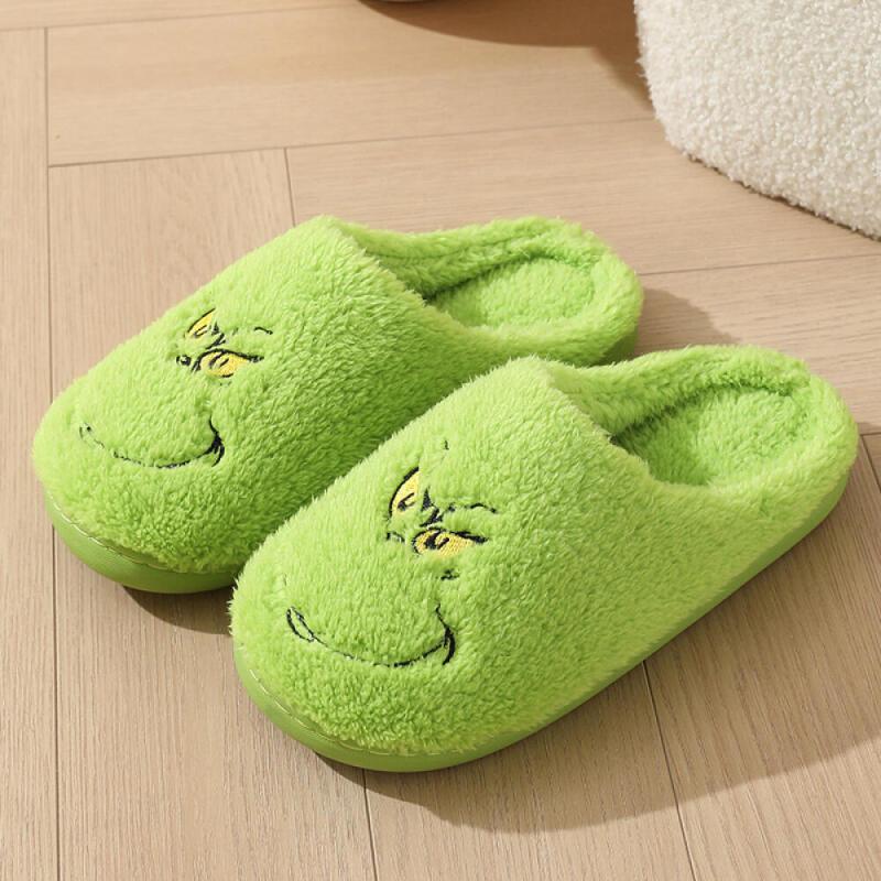 Women's Slippers Green Merry Grinchmas Cartoon House Shoes with Santa Hat Soft Cozy Slippers Walking Shoes Girl