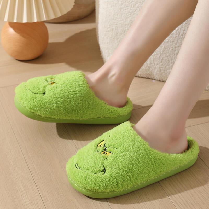 Women's Slippers Green Merry Grinchmas Cartoon House Shoes with Santa Hat Soft Cozy Slippers Walking Shoes Girl