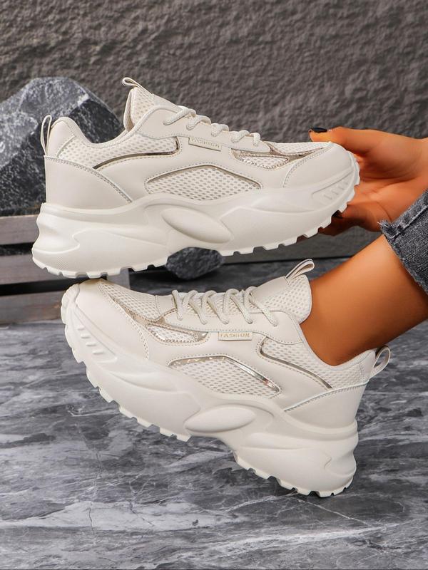 Women's Fashionable Lace Up Front Mesh Breathable Sneakers, Casual Comfortable Sports Running Shoes, All-match Round Toe Chunky Sneakers for Daily Wear