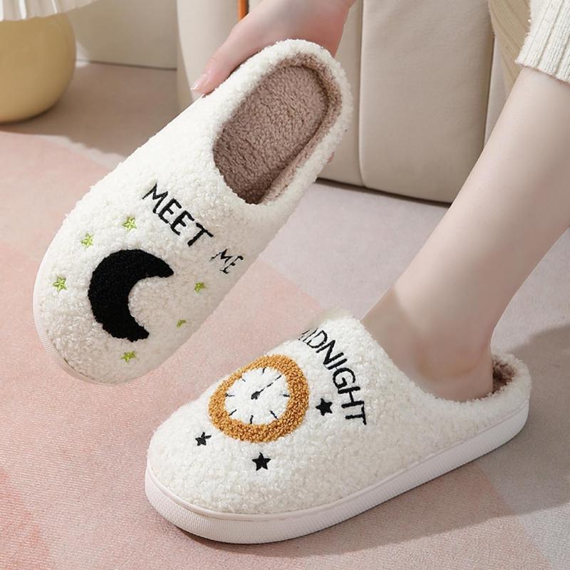 Slippers for Women House Indoor Meet Me at Midnight Fuzzy Slippers Warm Cozy Couple Indoor Outdoor House Shoes winter slippers