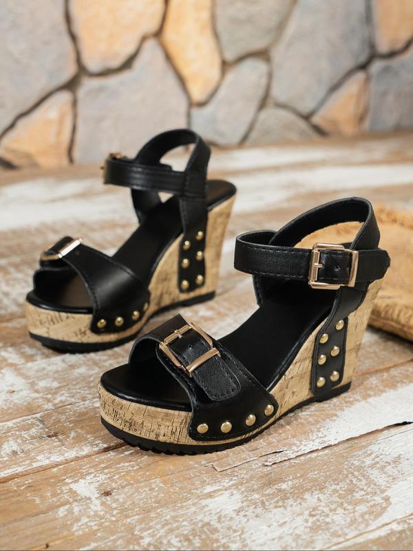 Women's Fashionable Studded & Buckle Decor Platform Sandals, Casual Versatile Wedge Sandals for Summer, Lightweight Breathable Comfortable Shoes for Daily Wear