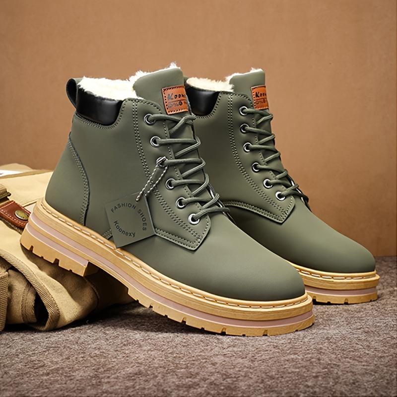 [Customer Favorite] Men's Winter Warm Fleece-Lined Boots - Casual & Sporty High-Top Sneakers for Outdoor, Casual Attire | Lace-Up, Non-Slip PVC Sole