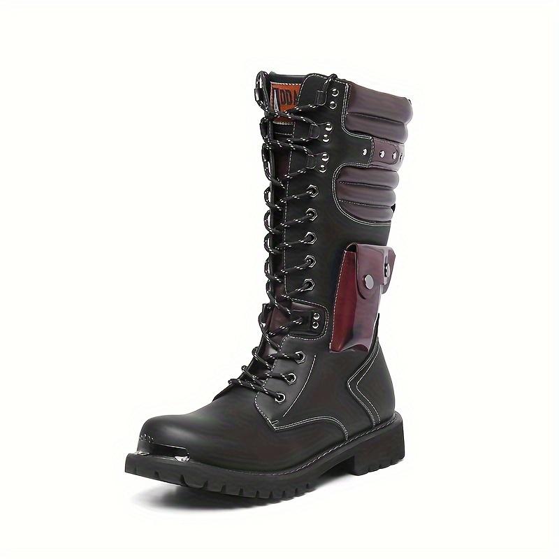 Men's Fashion Rivet Motorcycle Boots, Knee High Casual Non-Slip Boots, with PU Leather Upper, Suitable for Outdoor, Autumn and Winter