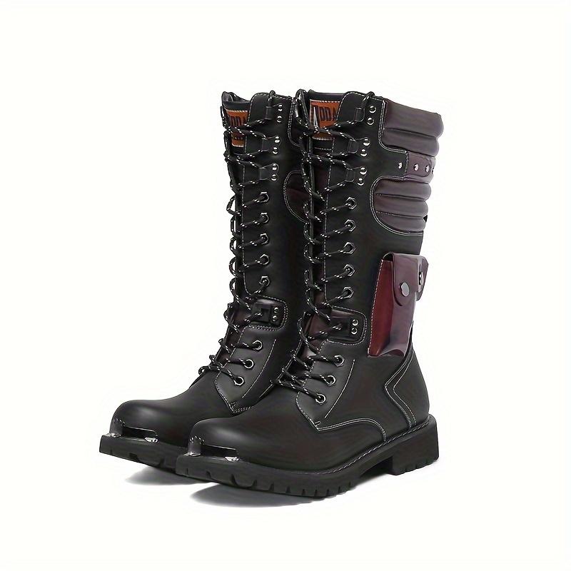 Men's Fashion Rivet Motorcycle Boots, Knee High Casual Non-Slip Boots, with PU Leather Upper, Suitable for Outdoor, Autumn and Winter