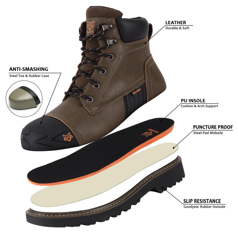 Steel Toe Safety Work Boots - Ultra Slip Resistant, Puncture Proof, Breathable, and Comfortable with Lace-Up Closure Walking Shoes Shoe Footwear