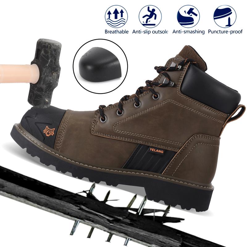 Steel Toe Safety Work Boots - Ultra Slip Resistant, Puncture Proof, Breathable, and Comfortable with Lace-Up Closure Walking Shoes Shoe Footwear