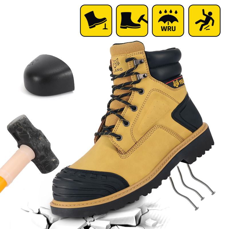 Steel Toe Safety Work Boots - Ultra Slip Resistant, Puncture Proof, Breathable, and Comfortable with Lace-Up Closure Walking Shoes Shoe Footwear