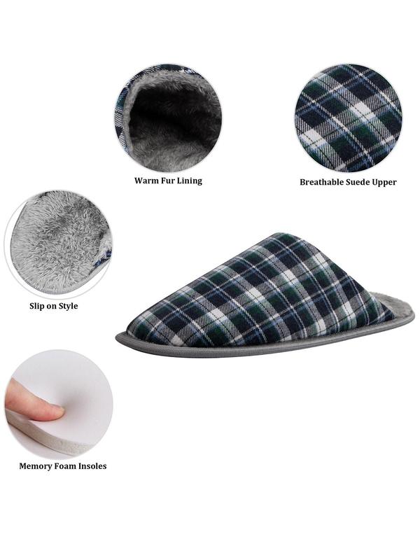 Men's Plaid Print Plush Slippers, Casual Comfortable Home Slippers, Warm Slippers for Indoor & Outdoor Use for All Seasons