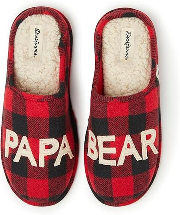 Dearfoams Men's Christmas Gifts for Dad Father Grandpa Matching Family Pajama Papa Bear Slipper, Gift For Her, Gift Family