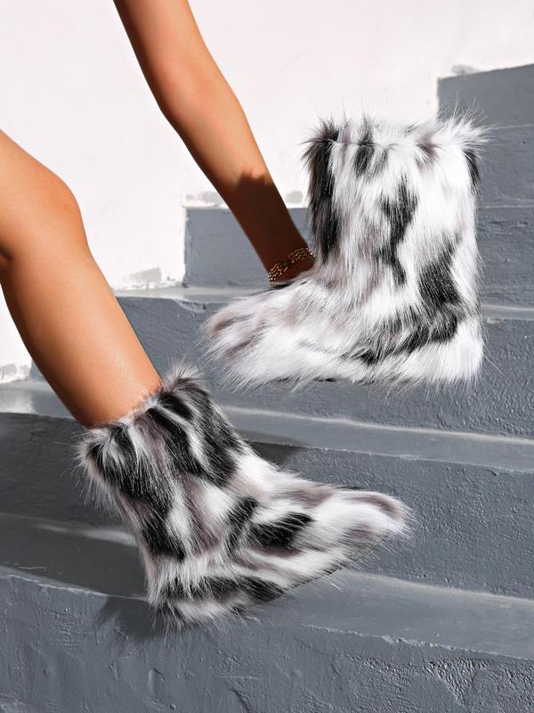 Women's Tie Dye Print Fluffy Lined Snow Boots, Casual Comfortable Warm Thick Sole Ankle Boots for Winter, Female All-match Round Toe Boots for Daily Wear