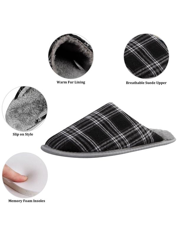 Men's Plaid Print Plush Slippers, Casual Comfortable Home Slippers, Warm Slippers for Indoor & Outdoor Use for All Seasons