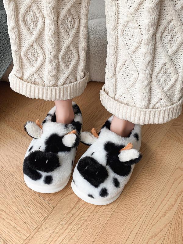 Women's Cute Cow Design Plush Slippers, Casual Soft Comfortable Home Slippers, Warm Slippers for Indoor & Outdoor Use for Fall & Winter