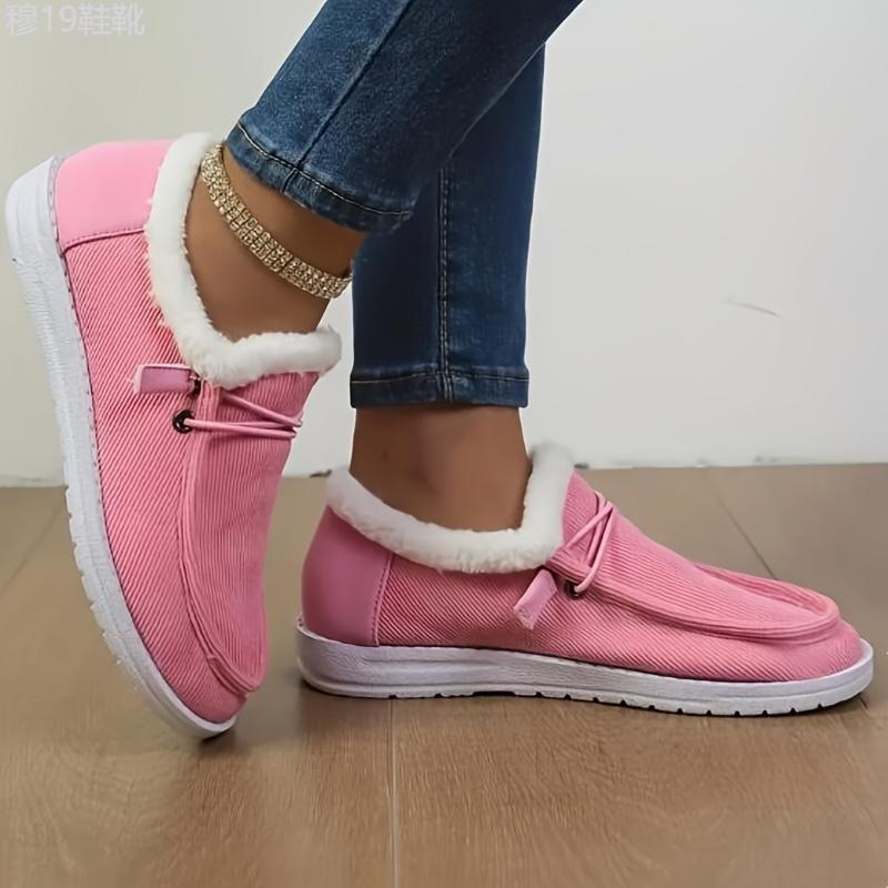 Women's Solid Color Lined Shoes, Slip On Fluffy Warm Flat Non-slip Canvas Shoes, Plush Winter Comfy Shoes Footwear Walking Shoes