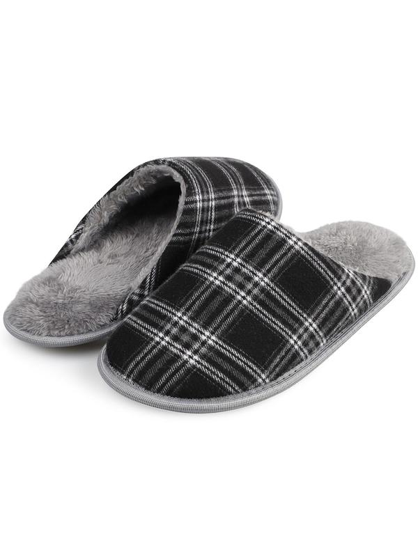 Men's Plaid Print Plush Slippers, Casual Comfortable Home Slippers, Warm Slippers for Indoor & Outdoor Use for All Seasons