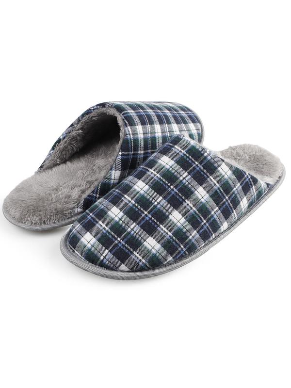 Men's Plaid Print Plush Slippers, Casual Comfortable Home Slippers, Warm Slippers for Indoor & Outdoor Use for All Seasons