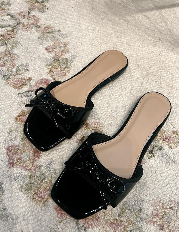 Black Patent Bow Sandals