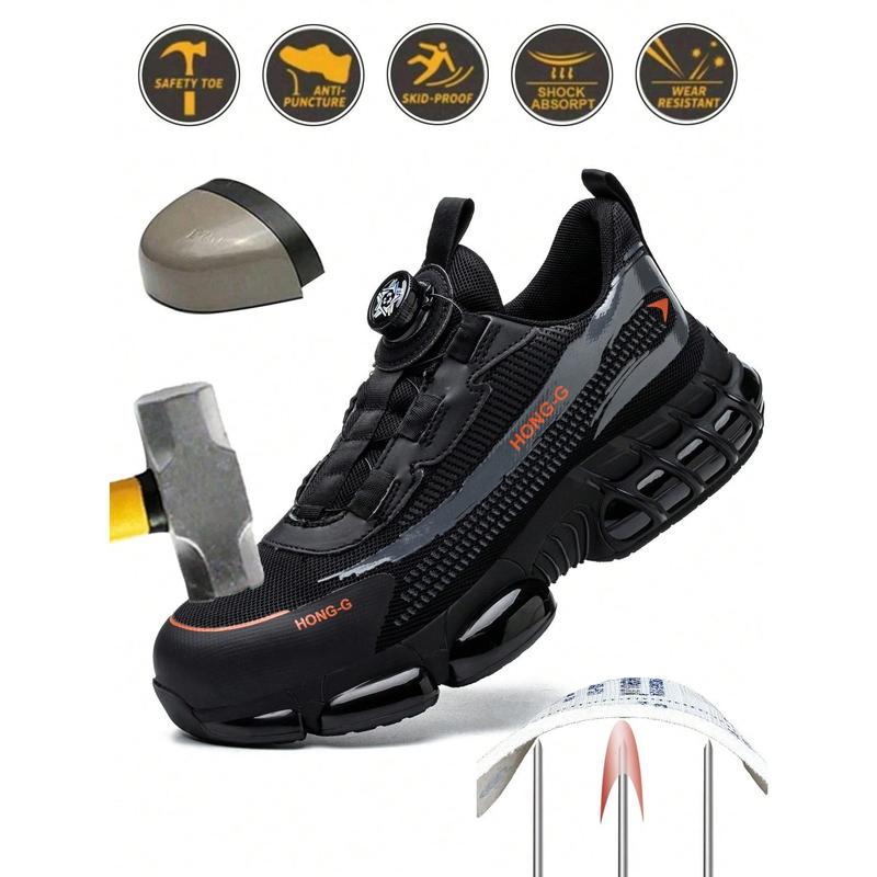 Men's Safety Shoes With Rotating Buckle Tightening System, Steel Toe Cap And Anti-Smash & Puncture Protection, Breathable Lightweight Comfortable Women's Work Shoes