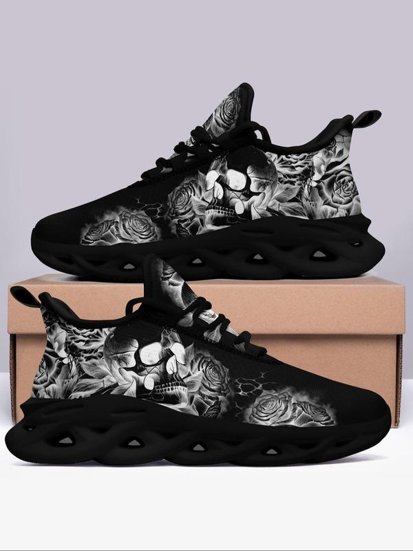 Men's Easter Fashionable Skull Print Lace Up Low Top Walking Shoes, Fall Boy Casual Comfortable Non-slip Shock Absorption Running Sports Shoes, Comfy Trendy Shoes for Men, Footwear Designer Shoes