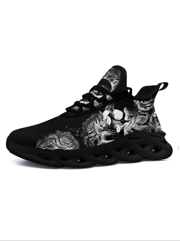 Men's Easter Fashionable Skull Print Lace Up Low Top Walking Shoes, Fall Boy Casual Comfortable Non-slip Shock Absorption Running Sports Shoes, Comfy Trendy Shoes for Men, Footwear Designer Shoes