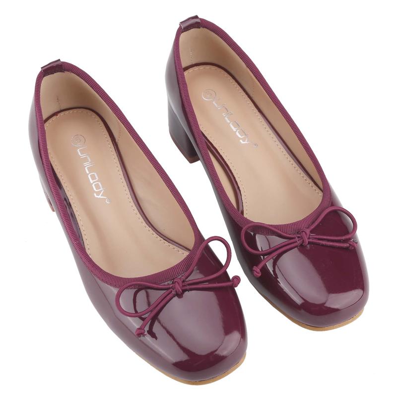 BELOVELY Women's Elegant Coquette Ballet Pumps, Low Chunky Block Heels, Square Toe Comfy doll shoes with bowknots [CONNECTION-1]