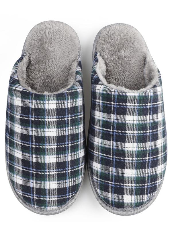 Men's Plaid Print Plush Slippers, Casual Comfortable Home Slippers, Warm Slippers for Indoor & Outdoor Use for All Seasons